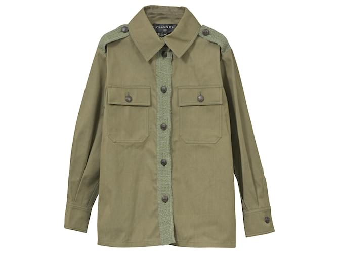 Chanel Denim Tweed Utility Jacket in Green Cotton ref