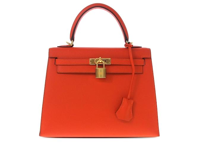 Hermès Orange Swift Kelly Retourne 25 Leather Pony-style calfskin ref ...
