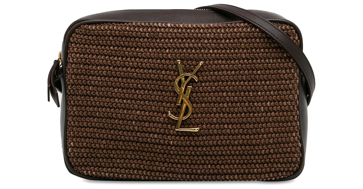 Yves Saint Laurent Brown Woven Raffia and Leather Lou Camera Bag Dark brown ref.1386180 Joli Closet