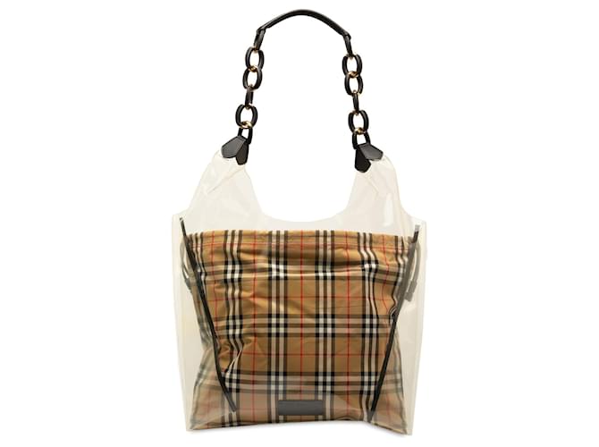 Tan Burberry Plastic and House Check Shopper Tote Camel Leather