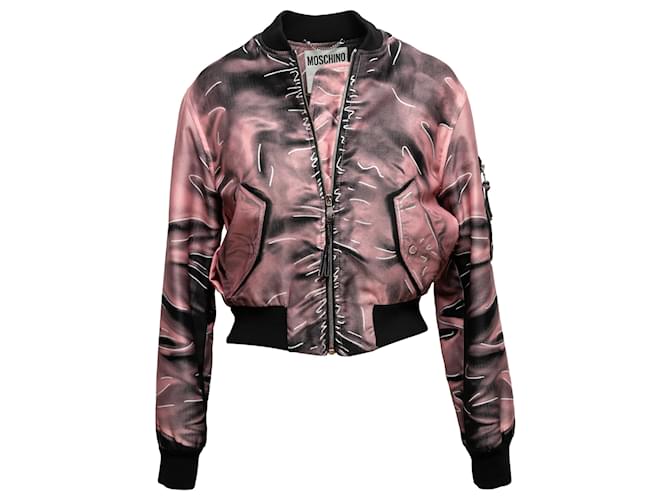 Pink & Black Moschino Couture Graphic Print Nylon Bomber