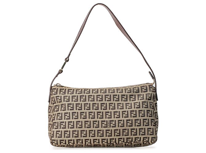 Fendi Brown Zucchino Canvas Pochette Pony-style calfskin Cloth ref ...