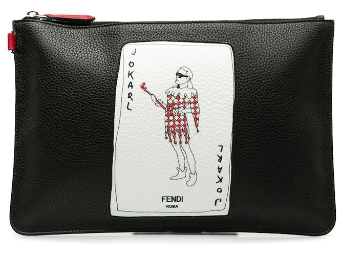 Cartera negra de cuero con logo Jokarl de Fendi Negro