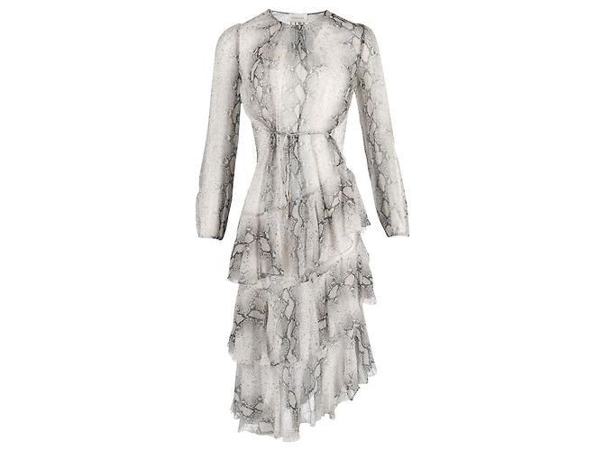 Zimmermann Corsage Python-Print Tiered Midi Dress in Grey Silk ...