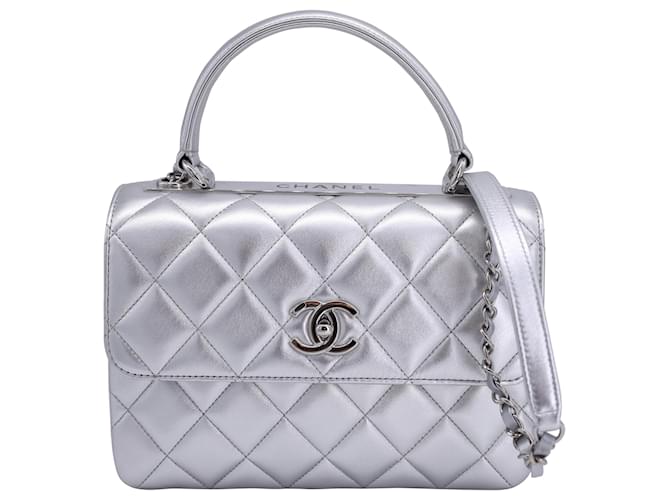 Chanel Quilted Small Trendy CC Flap Dual Handle Bag in Silver