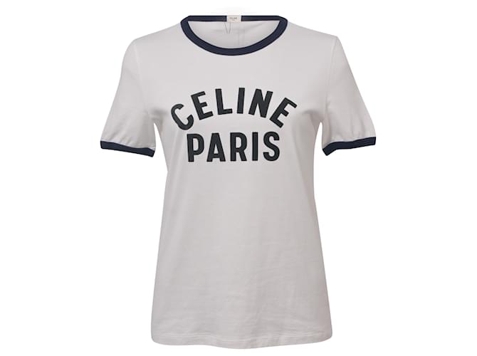 Edge Céline Celine Logo Short Sleeve T-Shirt in White Cotton
