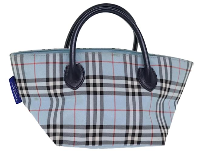 BURBERRY Nova Check Blue Label Hand Bag Nylon Blue Auth bs14211
