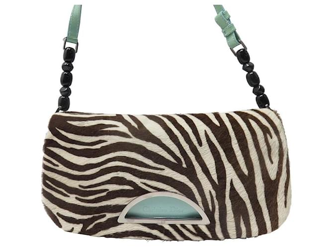 CHRISTIAN DIOR MALICE HANDBAG ZEBRA PRINT POWL LEATHER HAND BAG