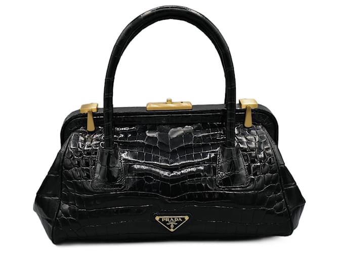 Prada Sac de Piel Negro Fourrure Noir Joli Closet