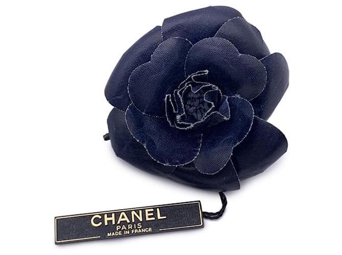 【CHANEL】★Vintage★CAMELIA BROOCH カメリア ブローチ Chanel Vintage Blue Canvas Brooch Pin Flower Camelia