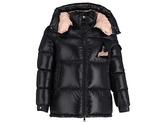 Moncler Wilson Logo Patch Puffer Jacket in Black Nylon