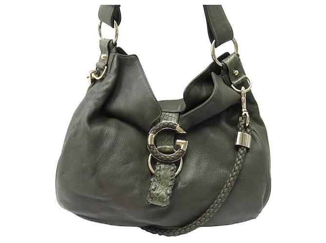 GUCCI(グッチ) ショルダーバッグ Gウェーブ 232931 ダークグレー×カーキ レザー GUCCI G WAVE HANDBAG 232931 IN KHAKI GREEN LEATHER CROSSBODY