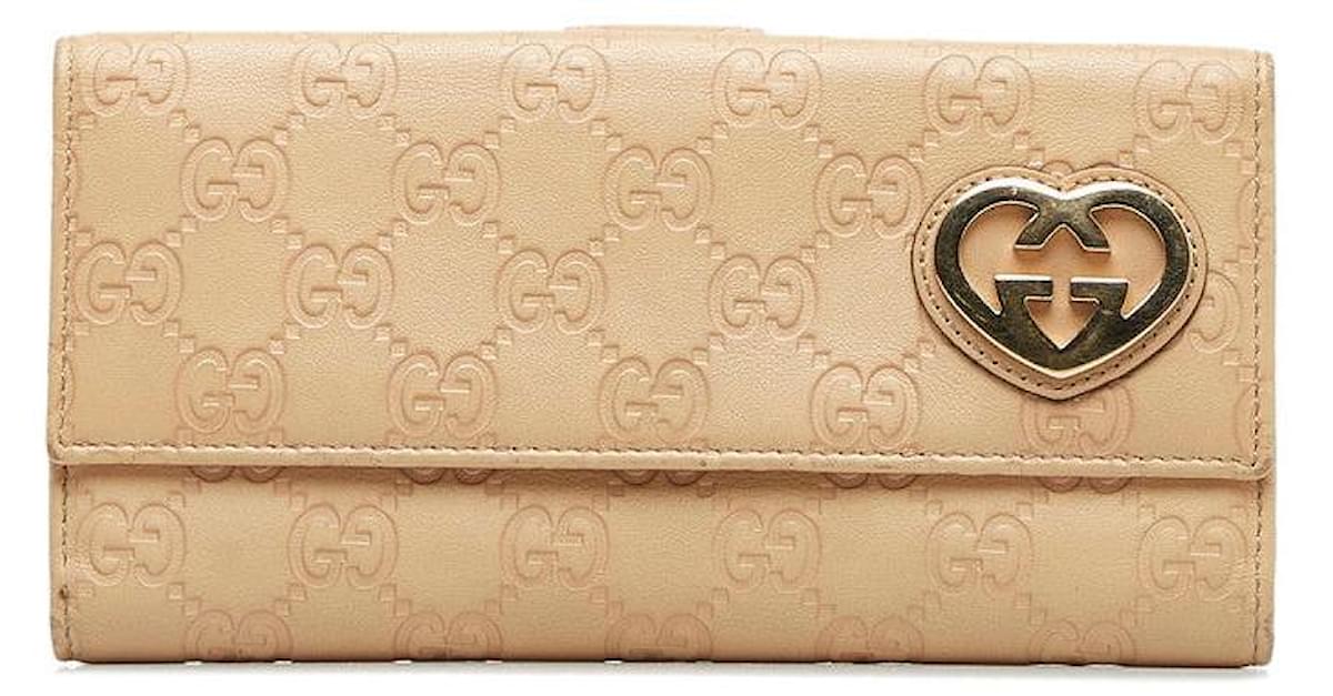 Gucci Guccissima Leather Lovely popular Heart Continental Wallet In Beige