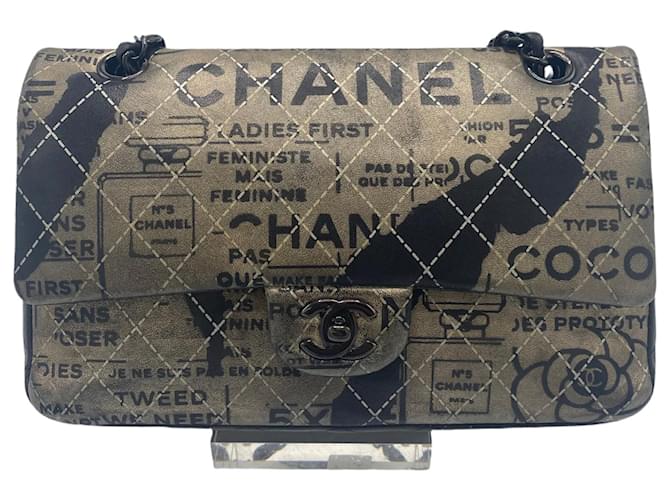 Timeless CHANEL 2015 GRAFFITI NEWSPAPER MEDIUM CLASSIC DOUBLE FLAP