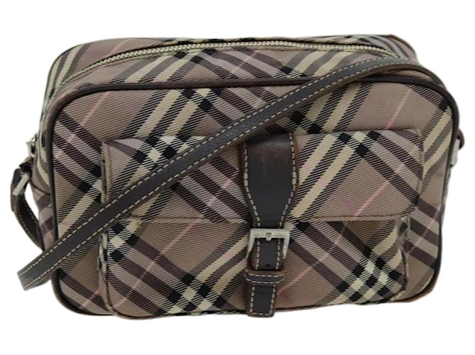 BURBERRY Nova Check Blue Label Shoulder Bag Nylon Brown Auth
