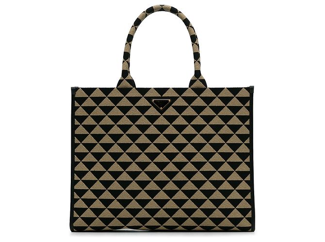 Prada Brown Large Triangolo Jacquard Symbole Tote Cloth Cloth ref 