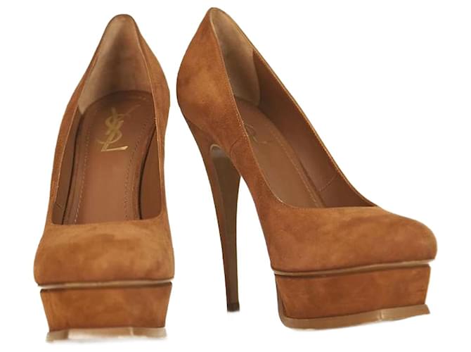 Yves Saint Laurent Heels Brown Suede Joli Closet