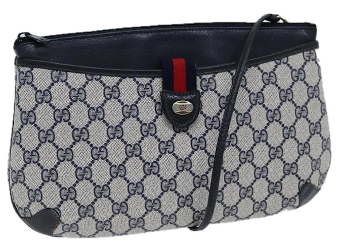 GUCCI GG Supreme Sherry Line Shoulder Bag PVC Navy Red 39 02