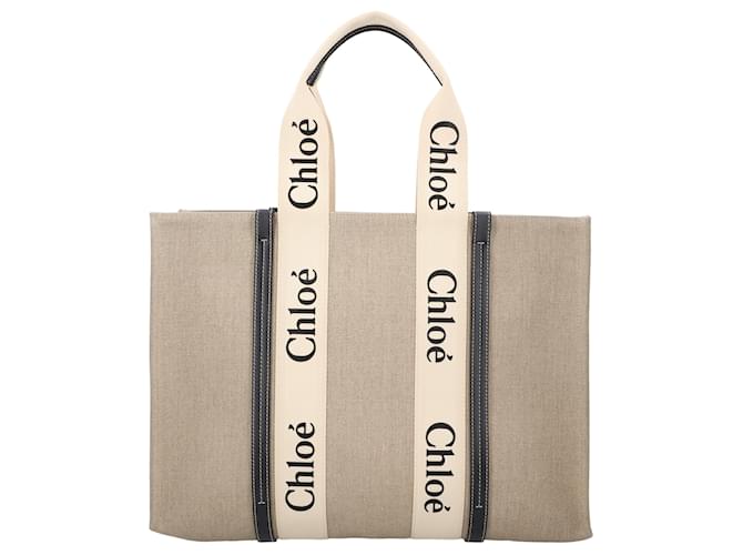 Chloé Large Woody Tote Bag Black Linen Joli Closet