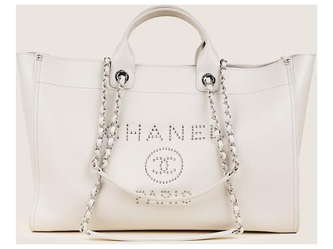 Chanel Large Deauville Shopper Tote White Leather