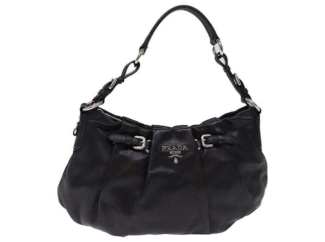 ショルダーバッグ・ポシェット PRADA BLACK LEATHER SHOULDER BAG Prada☆Leather Prada Triangle shoulder bagユニセックス☆送込
