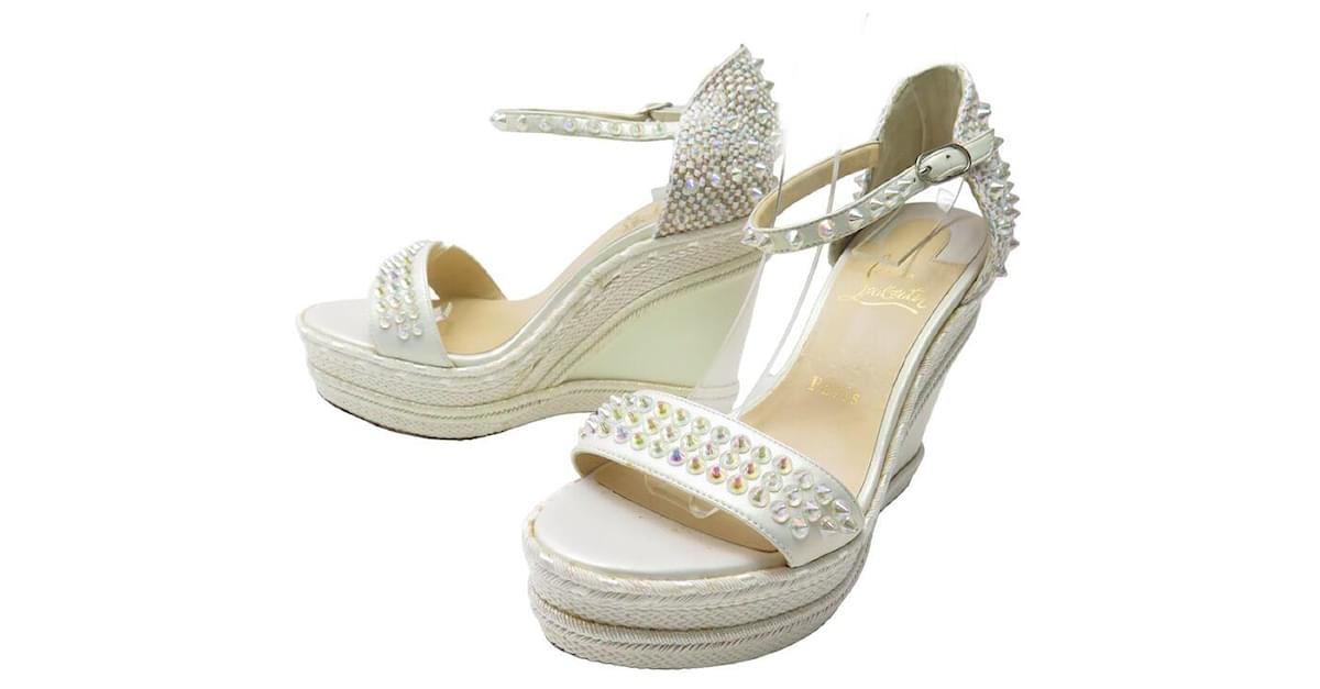 Louboutin white wedges best sale