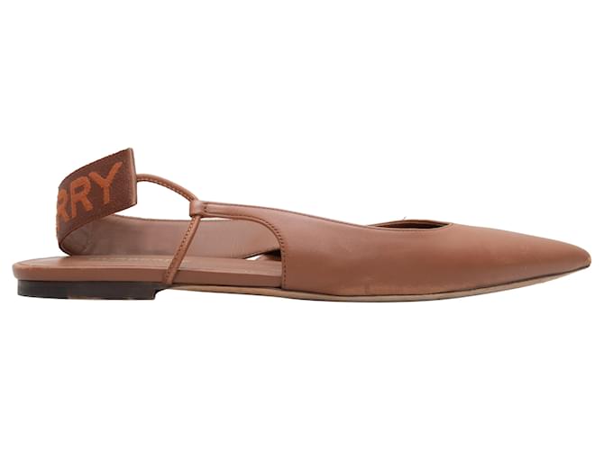 Tan Burberry Pointed-Toe Slingback Flats Size 38 Camel Leather ref