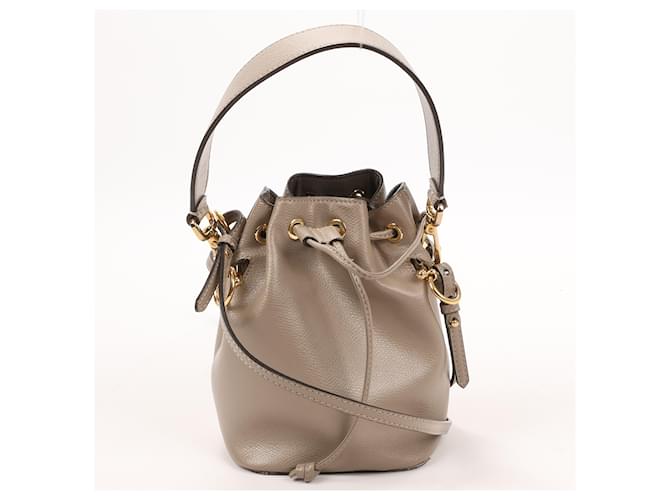 FENDI Calfskin Mini Mon Tresor 2Way Bucket Handbag in Taupe