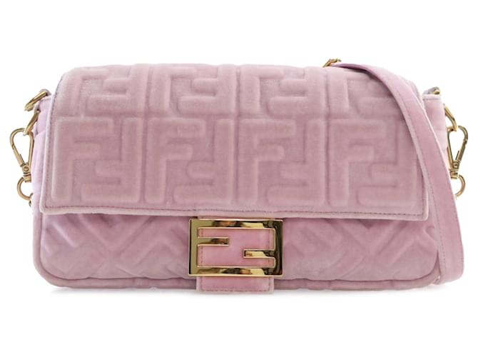 Fendi Pink Zucca Embossed Velvet Baguette Satchel Cloth ref