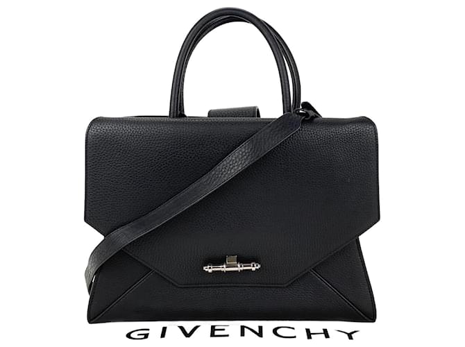 Givenchy Obsedia Medium Flap Tasche aus schwarzem genarbtem