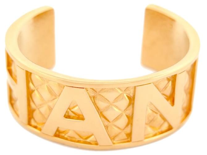 VINTAGE CHANEL BRACELET LOGO QUILTED CUFF 1997 T17 GOLDEN METAL
