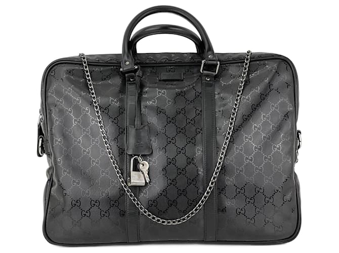 Borsa da lavoro Gucci Briefcase GG Imprime in tela rivestita nera