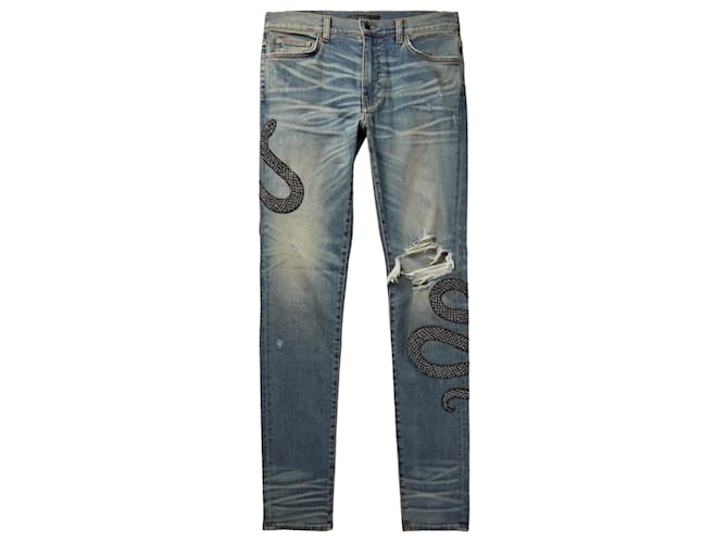 Glitter Amiri Snake Patch AMIRI GLITTER SNAKE DISTRESSED DENIM