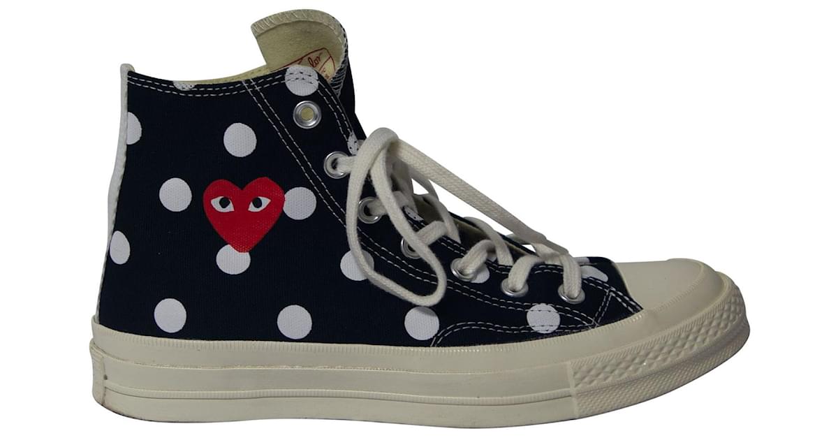 Autre Marque Comme des Garcons PLAY x Converse 70s Baskets Montantes a Pois en Coton Noir ref.1423359 Joli Closet