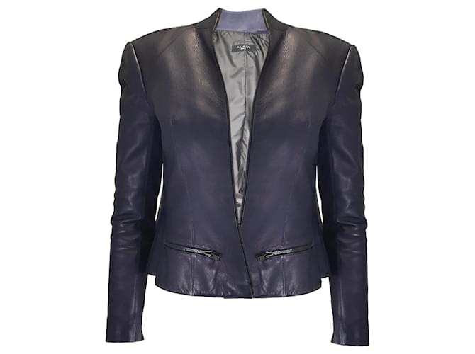 Alaïa Alaia Navy Blue Full Zip Lambskin Leather Jacket ref.1423958 ...