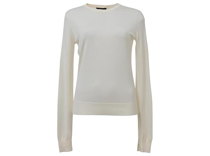 Theory Women's Silk Ribbed Crewneck Sweater White Size Large