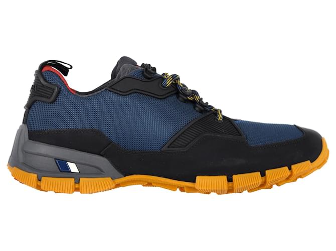 Prada Sport Lace Up Sneakers in Blue Mesh and Rubber Synthetic ref