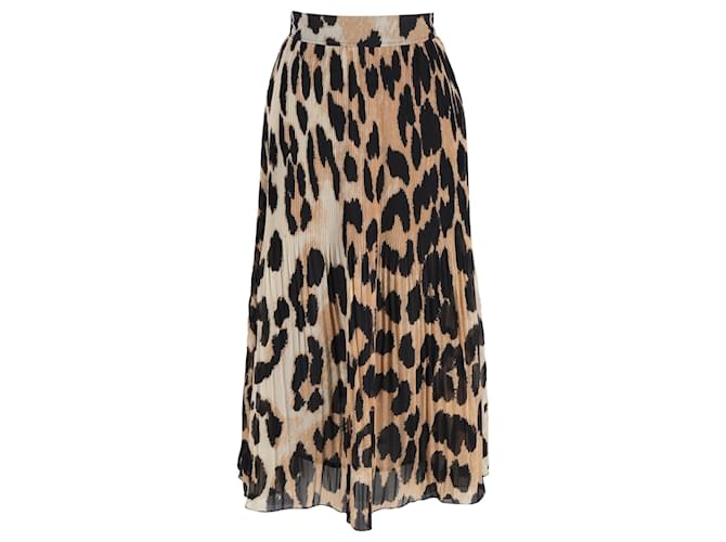 Ganni Leopard-Print Plissé Midi Skirt in Animal Print Georgette