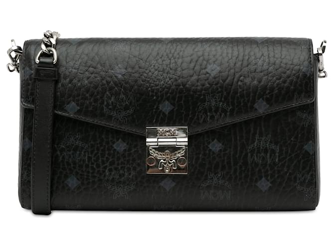 MCM Black Medium Visetos Tracy Umhängetasche Schwarz Leinwand Tuch