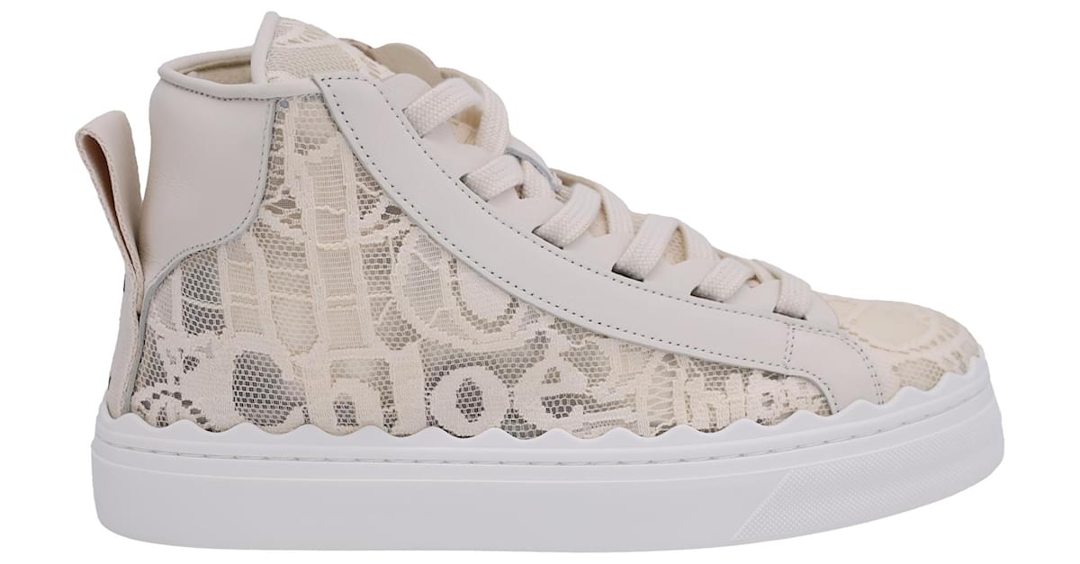 Chloe Lauren Lace High Top Sneakers in Ecru Cotton White Cream ref.1426541 Joli Closet