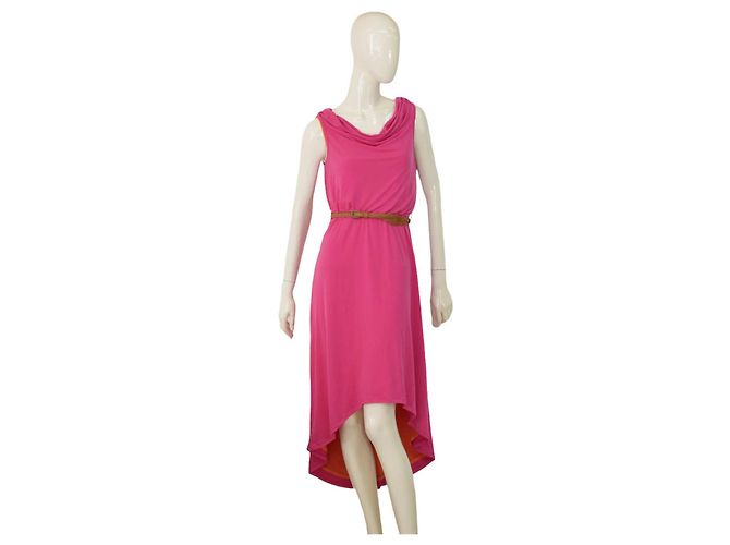 calvin klein hot pink sheath dress Fuchsia Sleeveless Asymmetric Belted Polyester ref.1428818 Pink mini dress