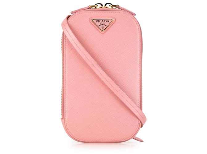 Prada Pink Mini Saffiano Crossbody Phone Pouch Leather