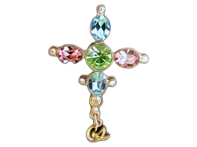 Christian Lacroix cross pendant and brooch silver-colored crystal