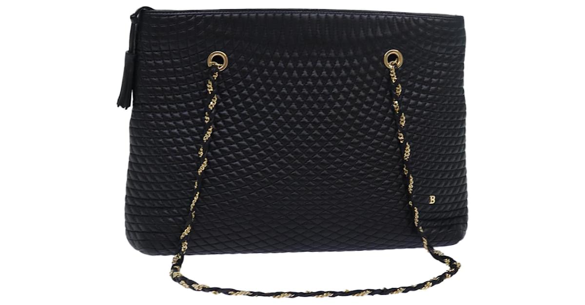 BALLY Quilted Chain Shoulder Bag Leather Black Auth kk249 ref.1434283 Joli Closet