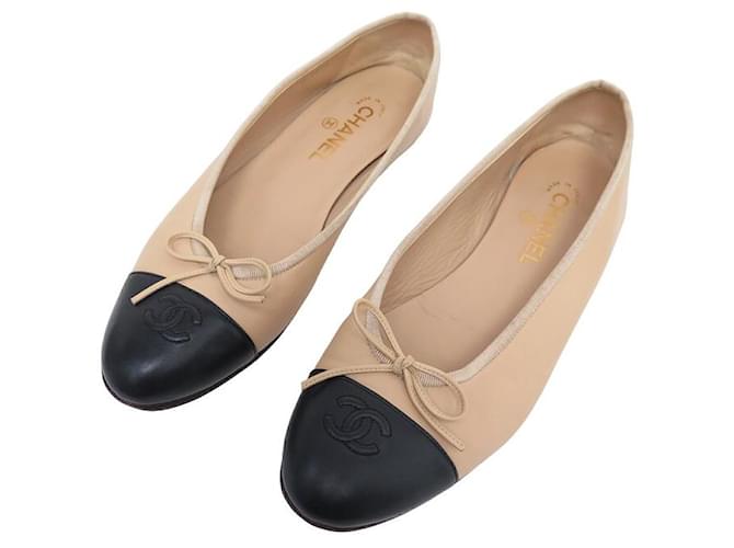 CHANEL SHOES BALLET FLATS G02819 CC LOGO BICOLORED LEATHER