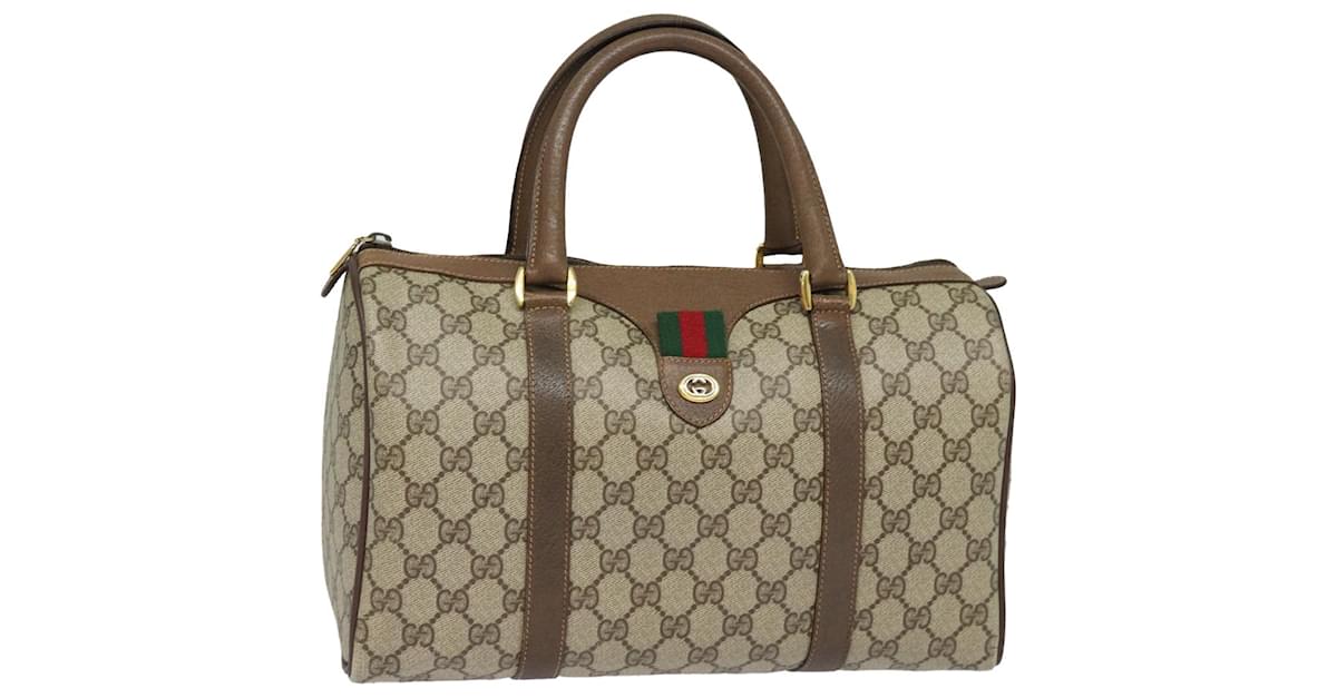 GUCCI GG Supreme Web Sherry Line Boston Bag PVC Beige 40 02 007 Auth bs15457 ref.1440342 Joli Closet