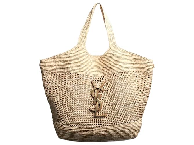 Saint Laurent Neutral Icare raffia tote bag Joli Closet