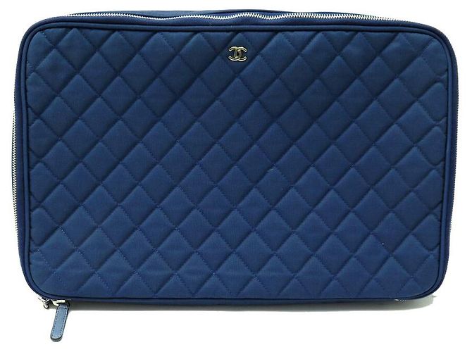 Computer Backpack Chanel CHANEL COMPUTER CASE JERSEY QUILTED BLUE BLUE CANVAS Cloth ref.1445684 ...