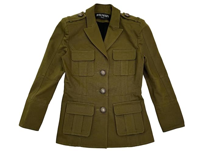 Balmain Jackets Khaki Olive green Cotton ref.1446088 - Joli