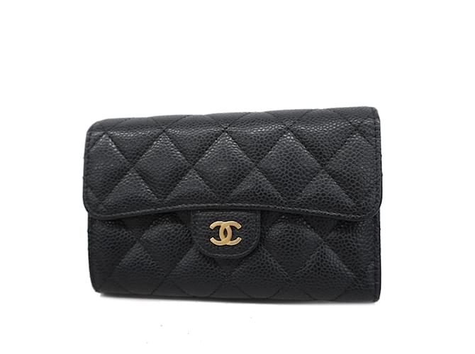 CHANEL Random number Caviar skin Matrasse Compact Wallet Tri-fold wallet black